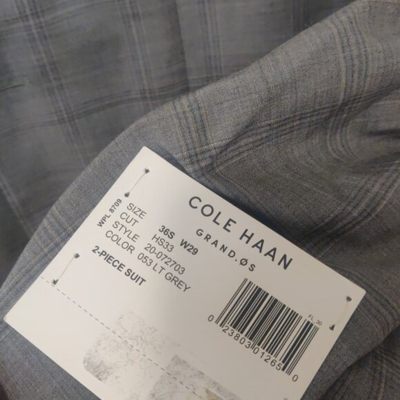 Cole Haan grey check suit 36S 29w wool spandex stretch slim skinny fit unlined - Picture 3 of 7